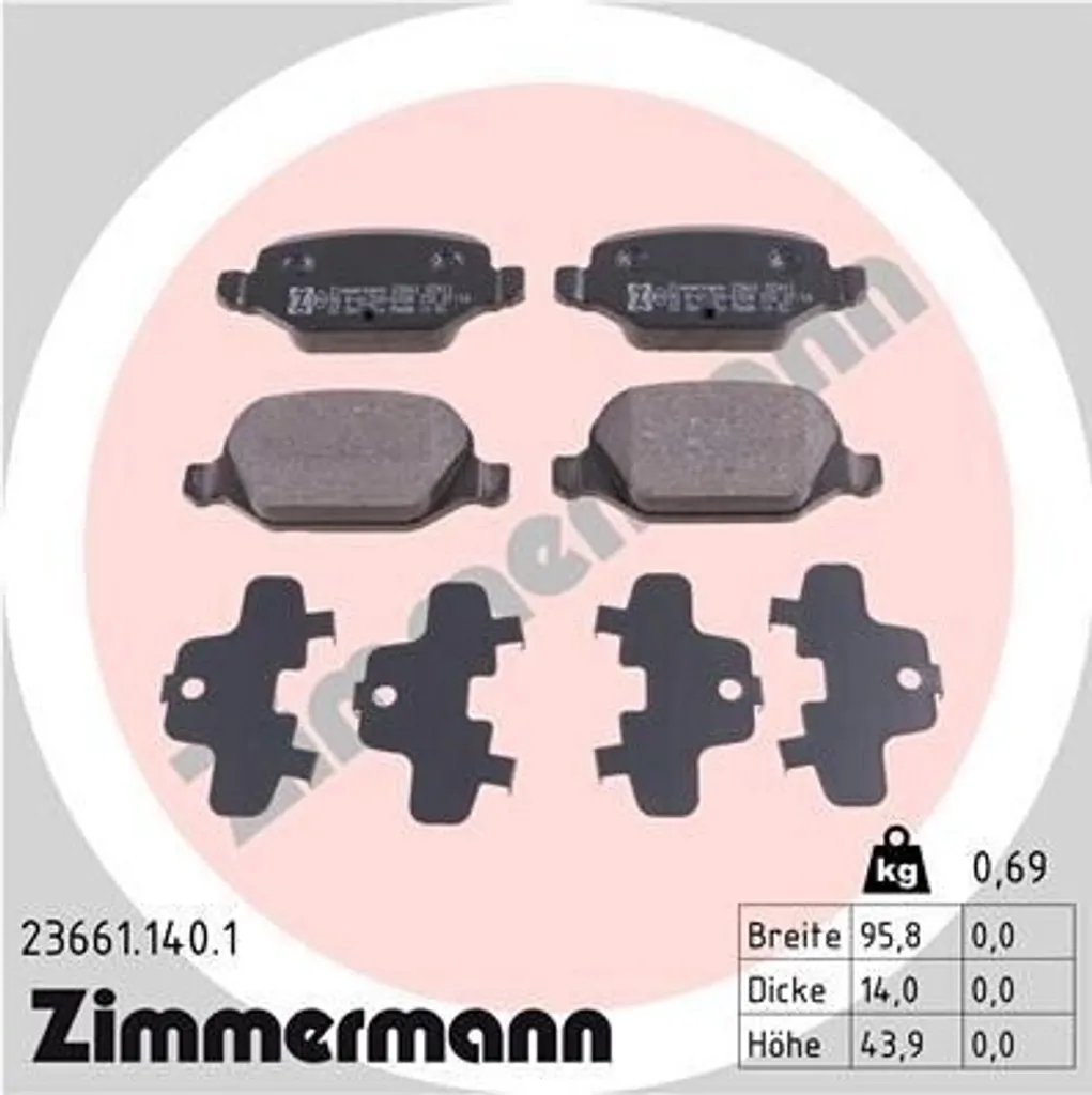 Zimmermann 23661.140.1 Plaquettes de Frein Avant pour Fiat 500 et Panda