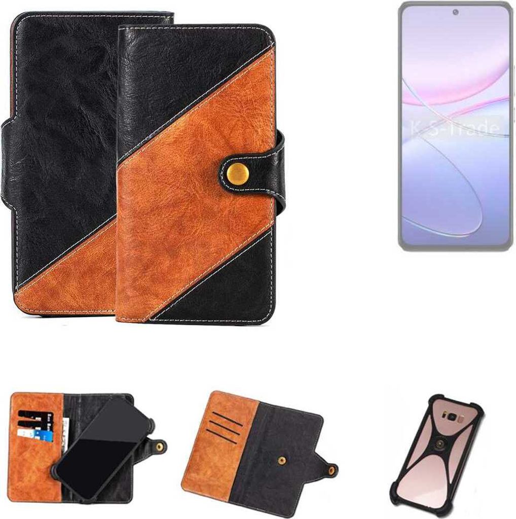 K-S-Trade Handyhülle Schutzhülle Bookstyle Case Wallet-Case kompatibel mit Vivo V30 SE Handy Cover Bumper Klapphülle schwarz hellbraun 1x