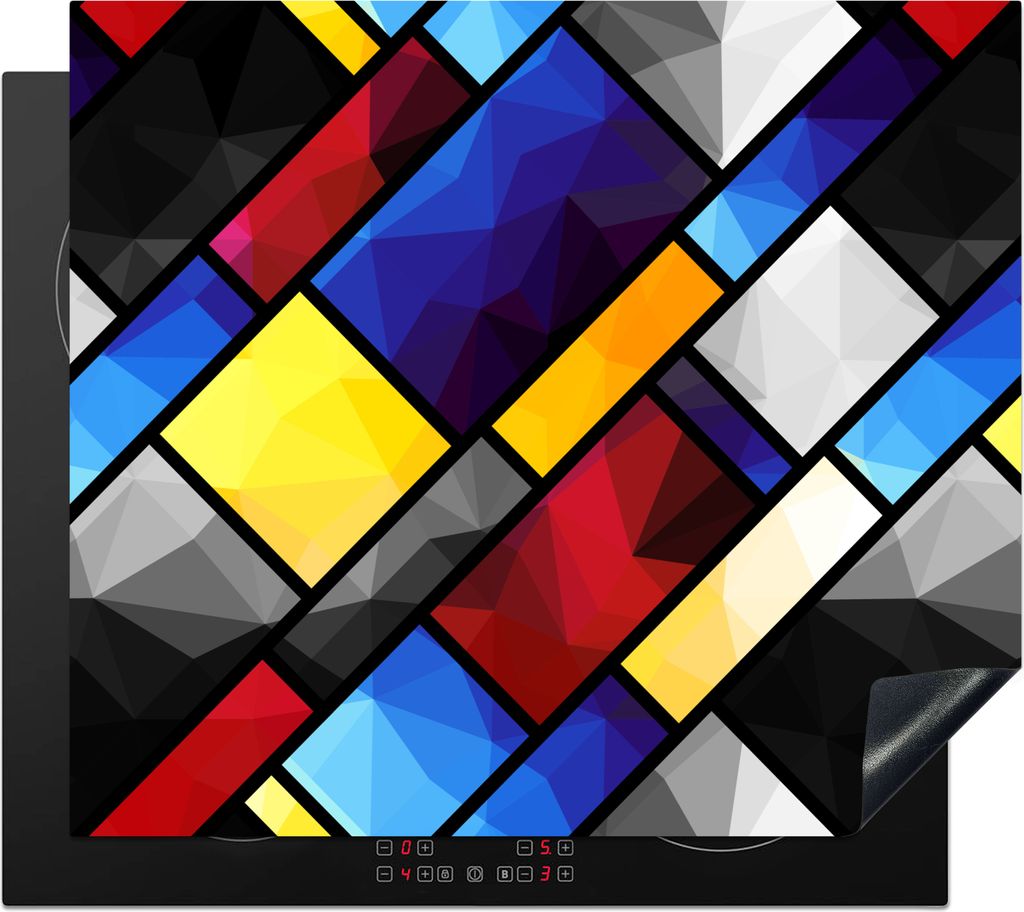 KitchenYeah Herdabdeckplatte Mondrian - Regenbogen - Kunst - Muster , 59x52cm, Küche Deko, Glaskeramikfeld Herdabdeckung, Abdeckplatte fùr Koch...