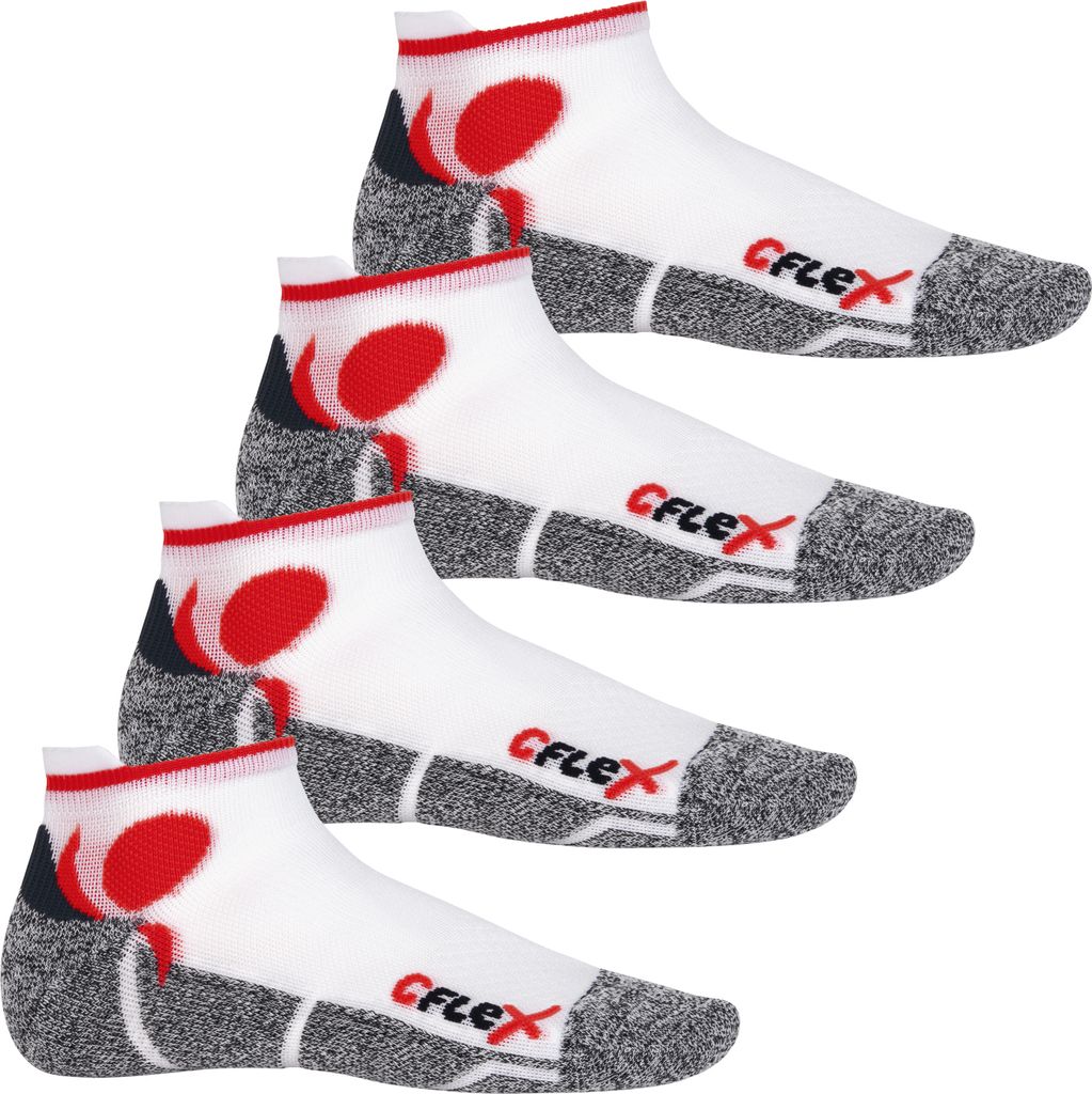 CFLEX Funktionelle Laufsocken für Damen und Herren (4 Paar) Laufsocken – Weiß-Rot