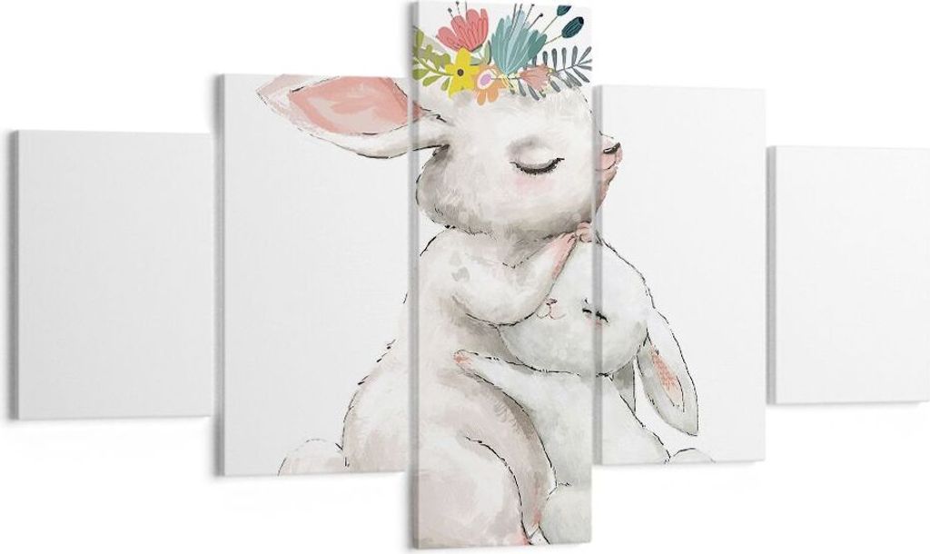 Bild auf Leinwand - Leinwandbild - 5 Teile - Kaninchen Hase Kinder - 125x70cm - Wand Bild - Wanddeko - Wandbilder - Leinwanddruck - Bilder - Wandde...