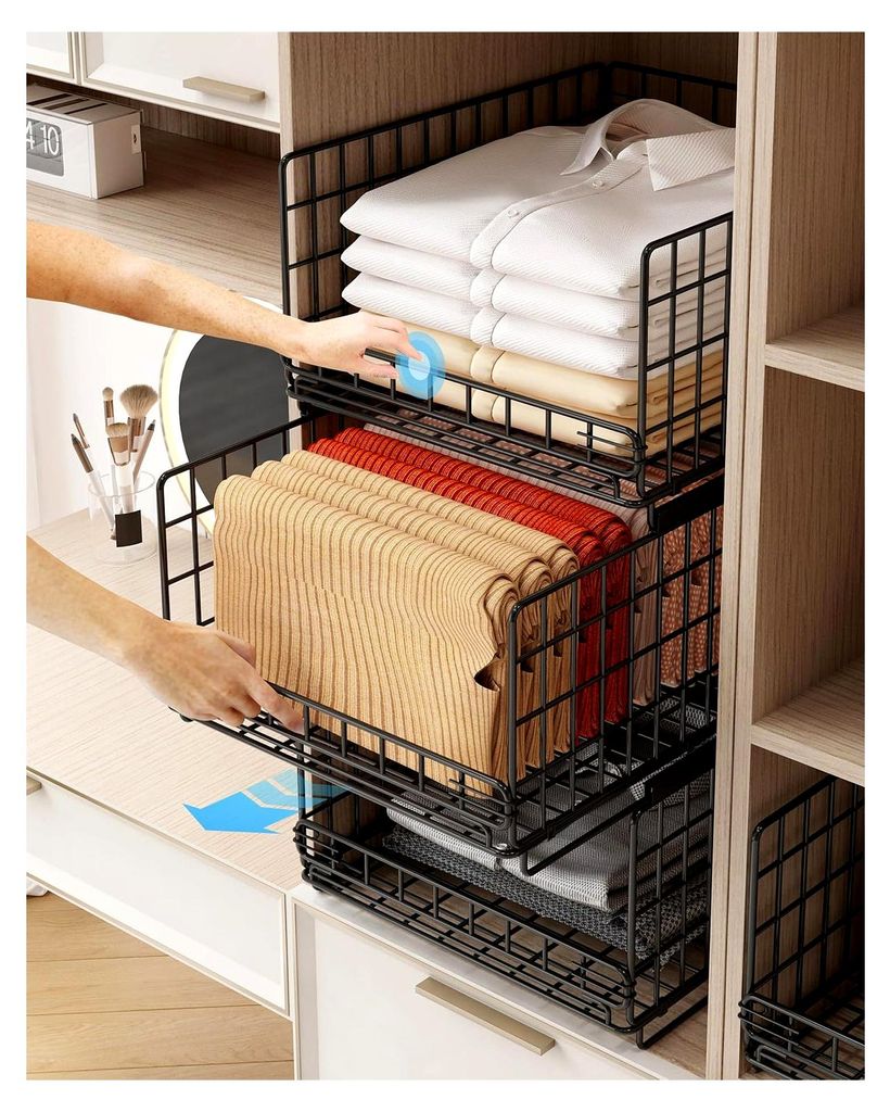 3 Stück Schrank Organizer für Kleiderschrank, Ordnungssystem für Garderobe, Küche, Wohnzimmer, Waschküche (Schwarz)