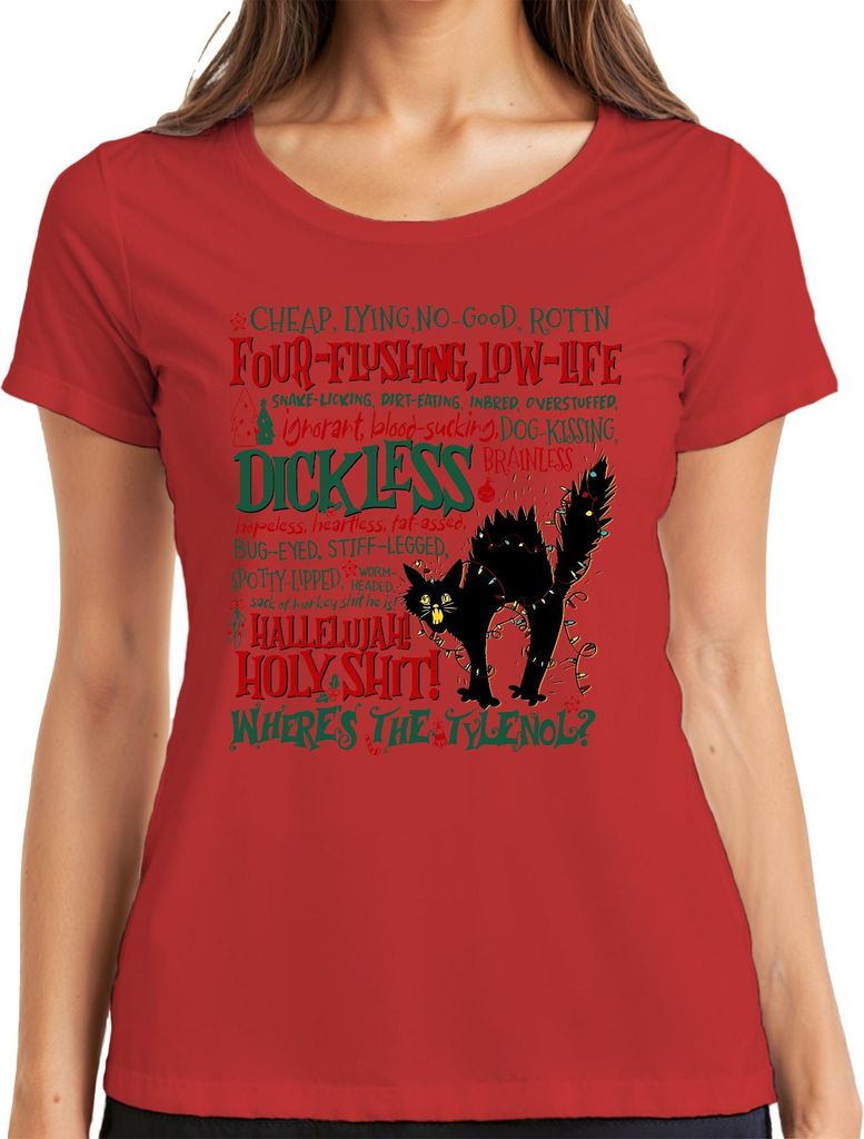 Hallelujah Holy Shit Where's the Tylenol Christmas Cat Griswold Damen T-Shirt, Rot, XXL
