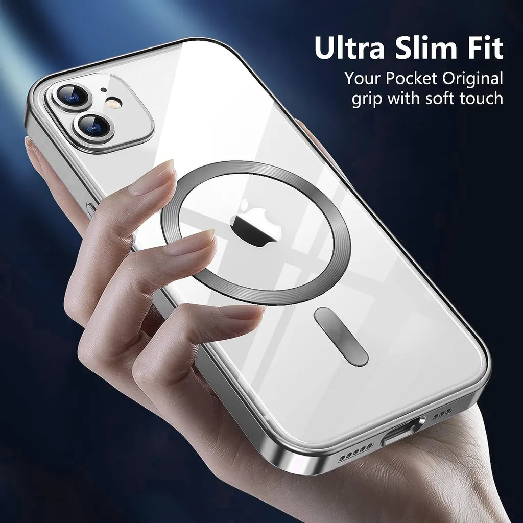 Custodia per iPhone 14 Plus con protezione Magsafe e fotocamera, custodia magnetica ultrasottile con copertura trasparente argento - 7