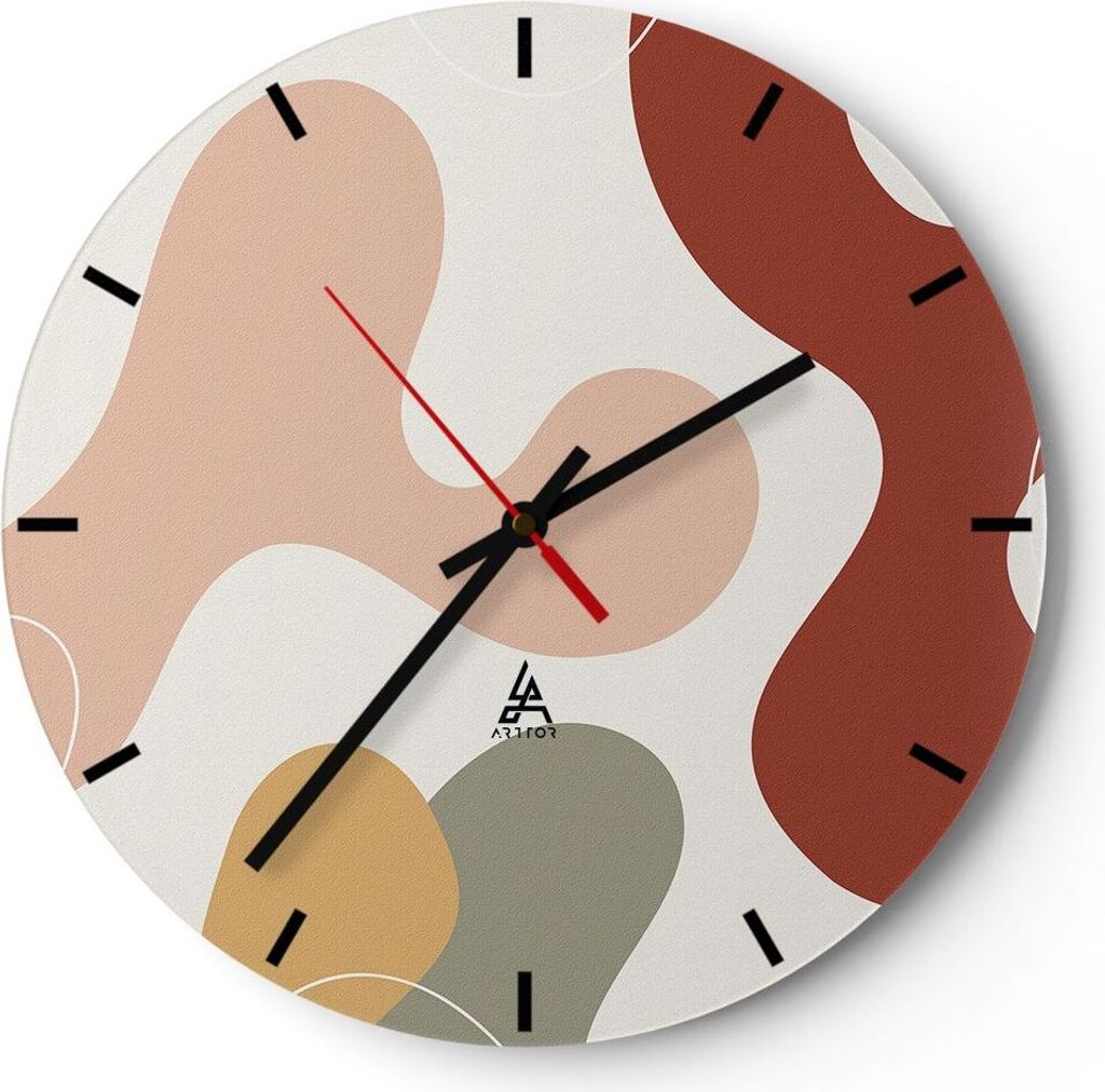 Wanduhr - Rund - Glasuhr - Abstraktion Flecken Modern - 30x30cm - Schleichendes Uhrwerk - Lautlos - zum Aufhängen bereit - Dekoration Modern - Wan...