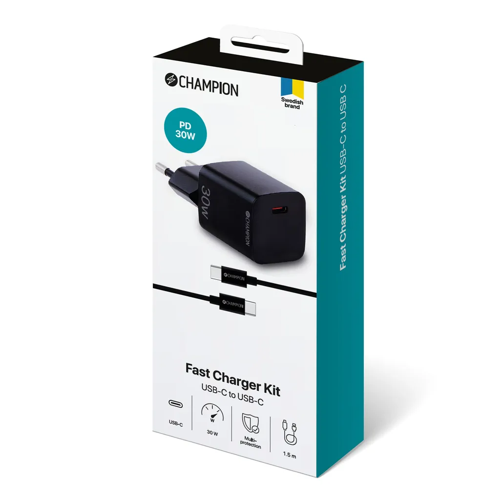 Chargeur 30W USB C noir rapide avec câble de charge type C de 1m50 - 3