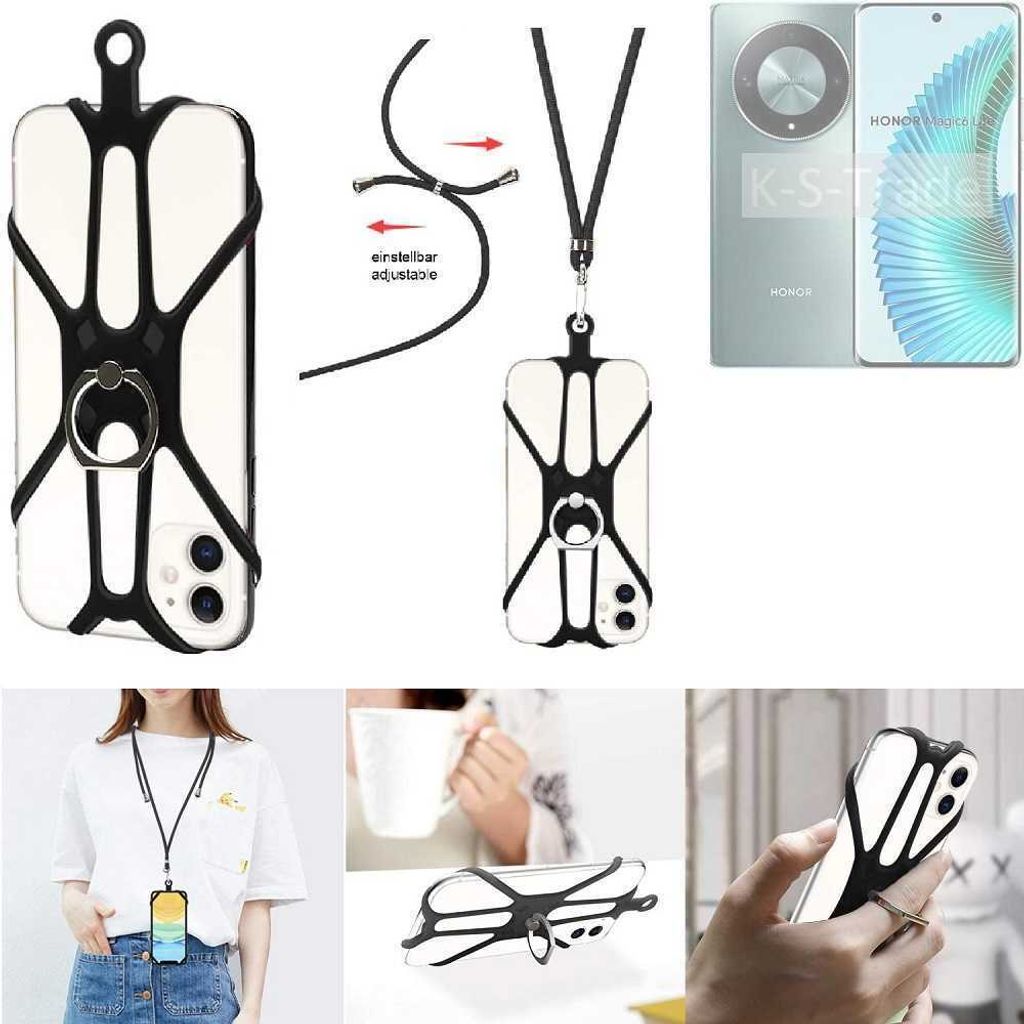 K-S-Trade 3in1 Handykette Handyband Handykordel Halsband Smartphone-Ring Handy-Ring kompatibel mit Honor Magic6 Lite Fingerhalterung Handyring