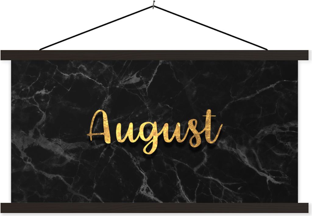 MuchoWow Textilposter Kalender - August - Gold - Marmor 150x75 cm mit schwarzem Rahmen - Posterleiste
