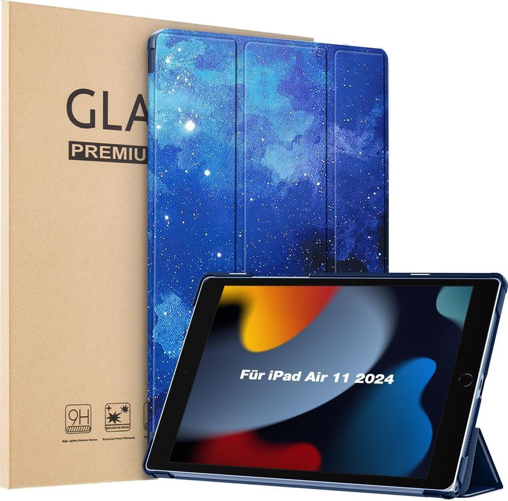 Schutzhülle + 2x 9H Display Glas für Apple iPad Air 6. Gen 11.0 Zoll Cover Case Schutz Tablet Farbe: Starry Sky