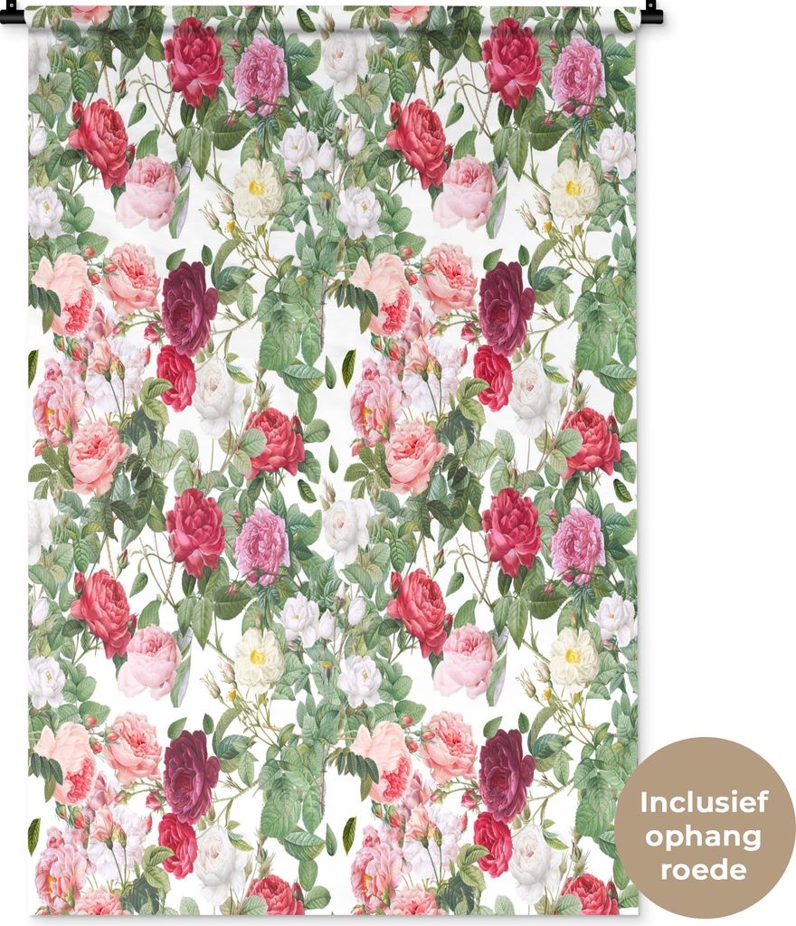 MuchoWow Wandteppich Wandbehang Blumen - Vintage - Rosen 90x135 cm Tapisserie Dekoration Wandtuch - Baumwolle - Wandskulptur