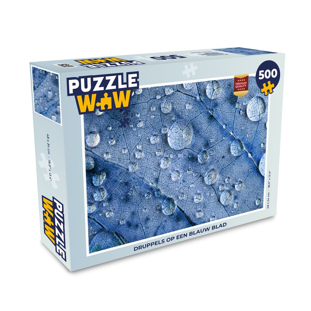 MuchoWow Puzzle 500 Teile Tropfen auf einem blauen Blatt - 500 Teile - Kinder - Selberbauen - Puzzlespiele