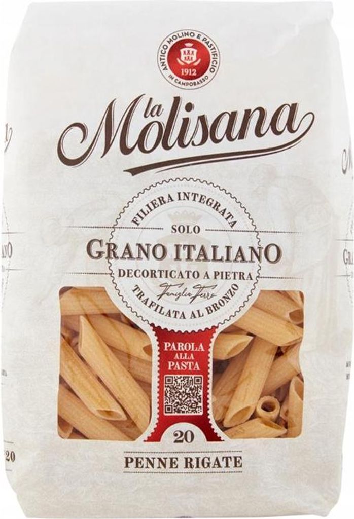 A bag of La Molisana Penne Rigate pasta.