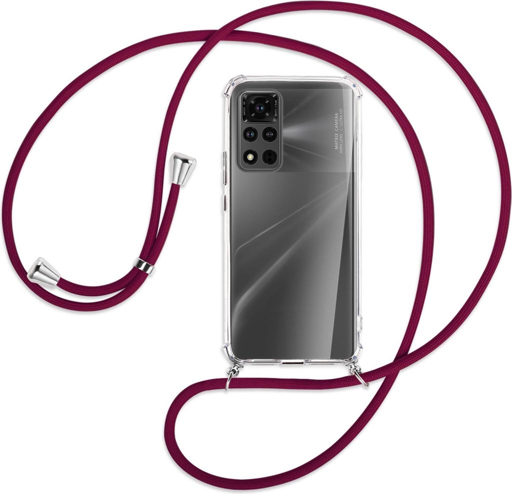 Handykette Backcover-Schutzhülle mit Band (Metall silberfarben) für Honor View 40 Pro (V40 Pro, 6.6'') - dunkelrot