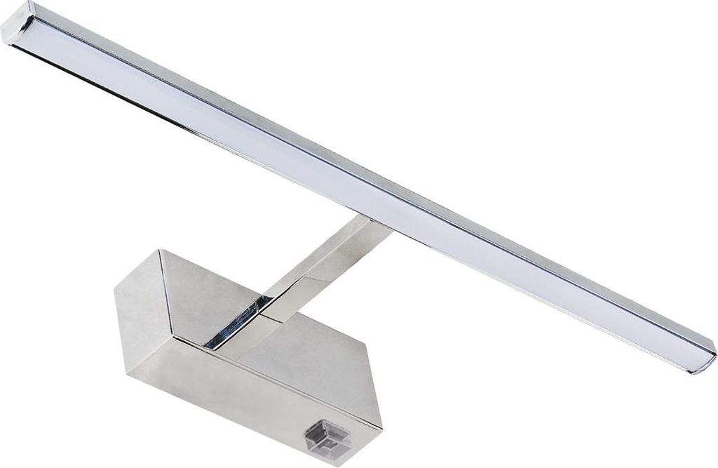 A modern, sleek LED light fixture with a chrome finish.