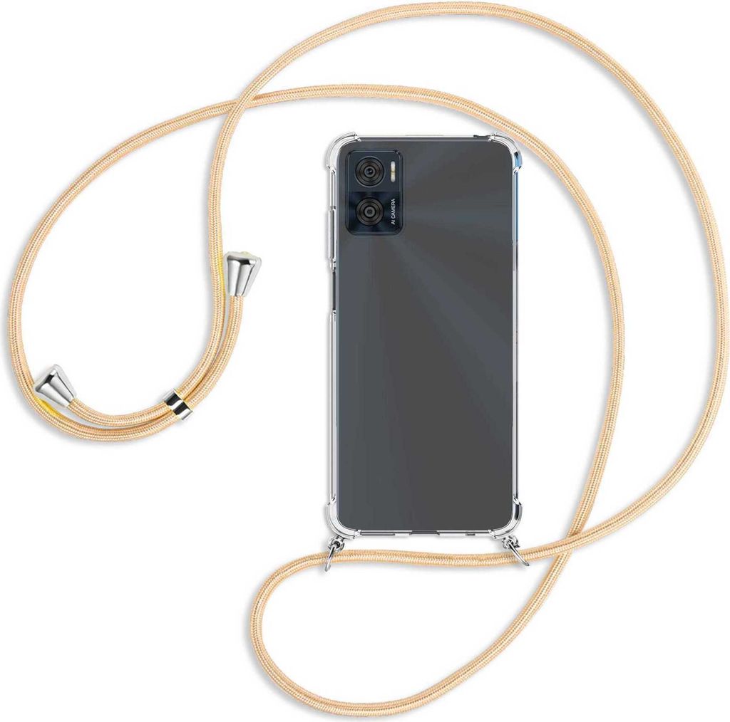 Handykette Backcover-Schutzhülle mit Band (Metall silberfarben) für Motorola Moto E22, Moto E22i 4G - Goldkordel