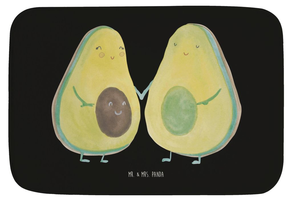 Mr. & Mrs. Panda Badezimmerteppich Avocado Pärchen - Schwarz - Geschenk, Familie, Hochzeit, fußmatte bad, Badematte, Kinder, Badteppich, Avocados...