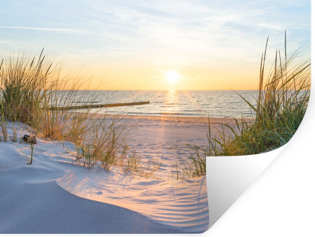 MuchoWow Wandtattoo Wandsticker Wandaufkleber Strand - Sonne - Düne - Gras - Sand - Horizont 80x60 cm Selbstklebend und Repositionierbar - Falte...