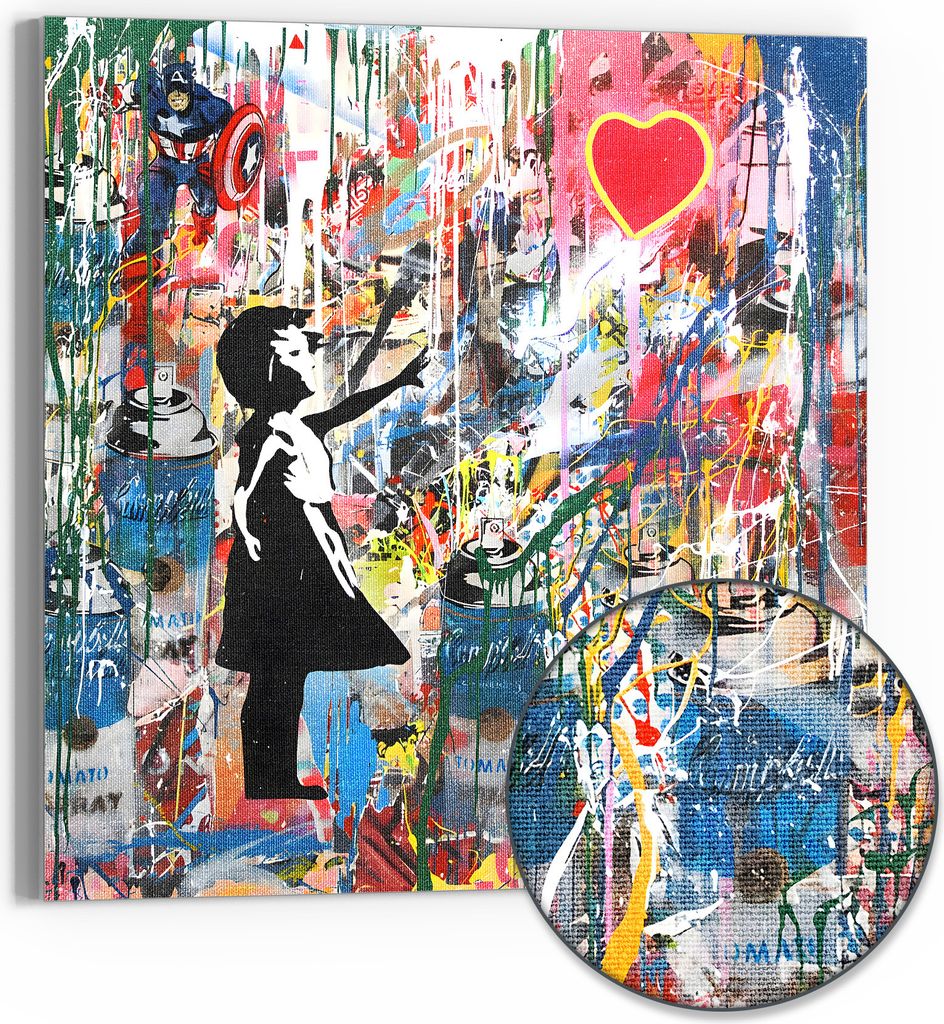 DEQORI Hybrid Leinwand Bild 50x50 cm 'Kreativer Farbsprung' Wandbild Glas flach modern