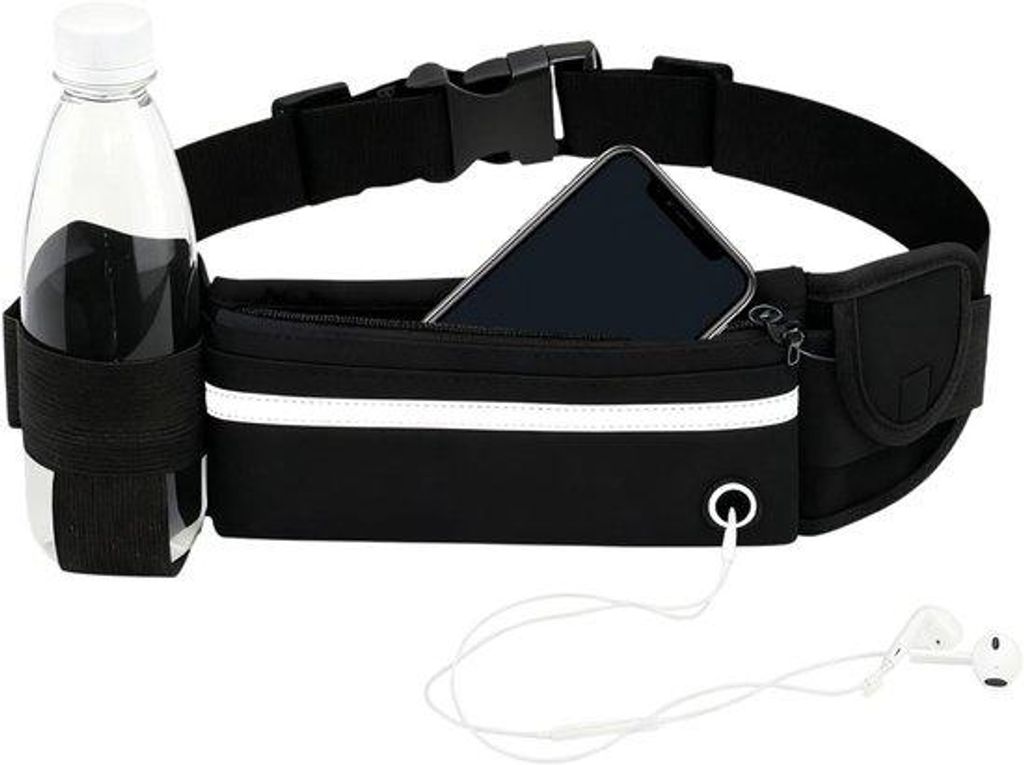 Waterdichte Sporttas mit Telefon- und Trinkflaschenhalter, ideal für Joggen und Radfahren, Reflexdesign, Schwarz