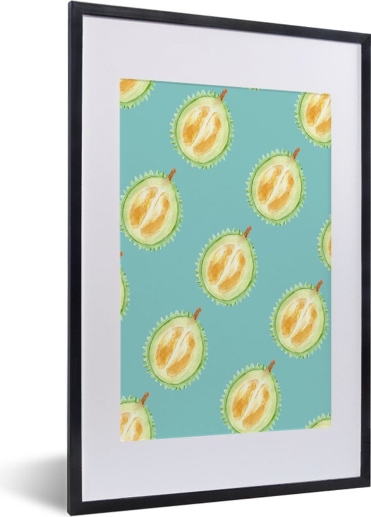 MuchoWow Gerahmtes Poster Zitrusfrüchte - Früchte - Muster - Blau 40x60 cm - Poster mit Schwarzem Bilderrahmen Wandposter Rahmen Foto Bilder - ...