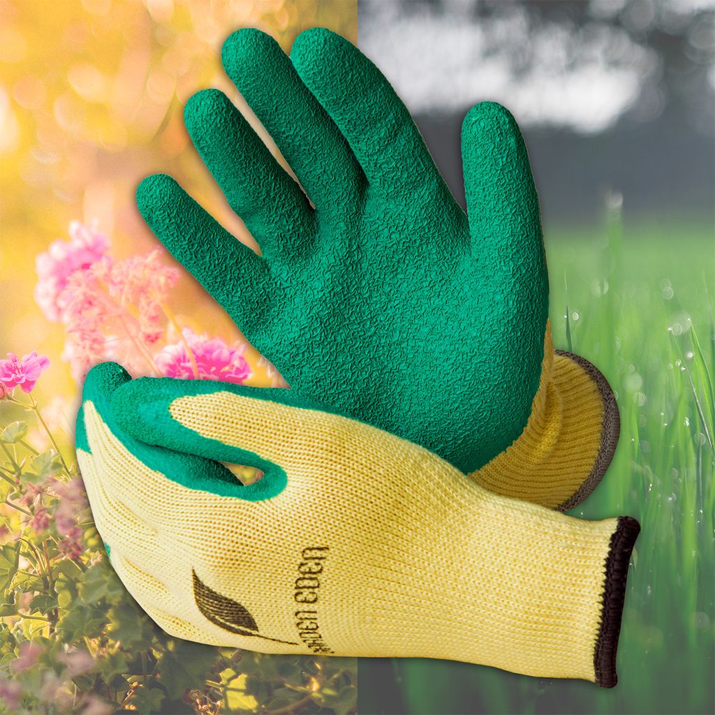 3 Paar ACE Arbeitshandschuhe Garden Eden mit grüner Latexbeschichtung Größe 7 (small)