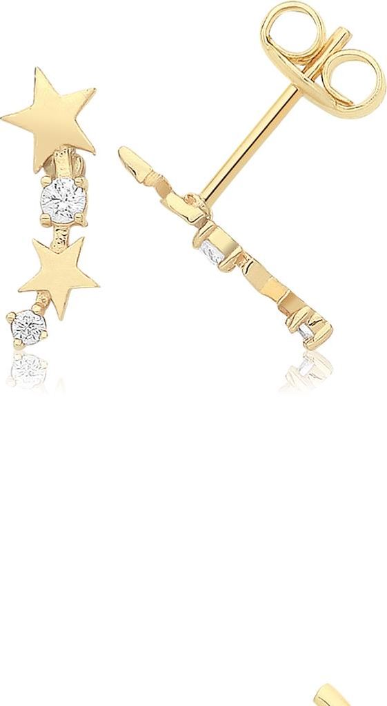 Atemberaubende 9 Karat (375) Gold Stern Damen - Paar Ohrstecker mit Zirkonia - 11mm*4mm; TRS36202