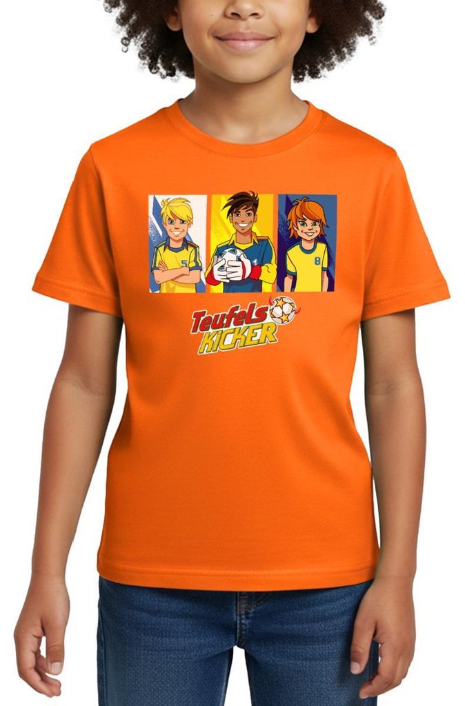 Spreadshirt Teufelskicker Moritz, Mehmet Und Catrina Kinder T-Shirt, 110/116 (5-6 Jahre), Orange