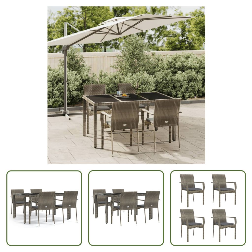 The Living Store 5-tlg. Garten-Essgruppe mit Kissen Grau Produktbild 