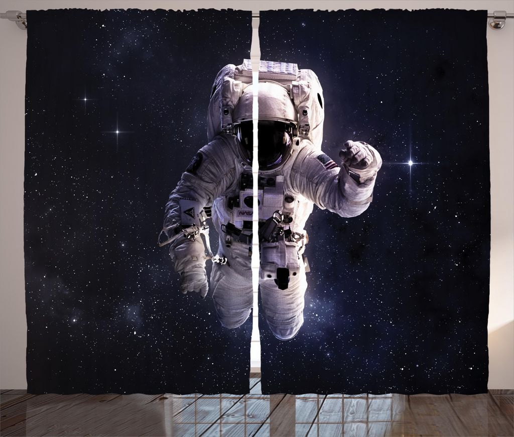 ABAKUHAUS Galaxis Rustikaler Vorhang, Stardust Nebelfleck-Raum, Wohnzimmer Universalband Gardinen mit Schlaufen und Haken, 280 x 245 cm, Weiß Dunk...