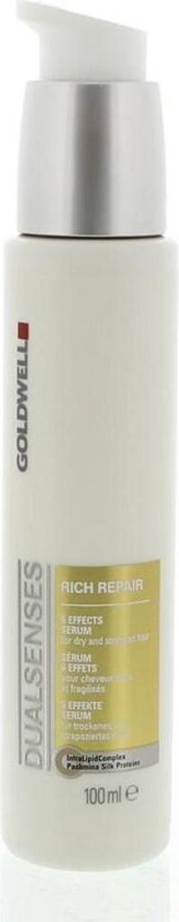 A product shot of a Goldwell Dualsenses Rich Repair 6 Effects Serum bottle.