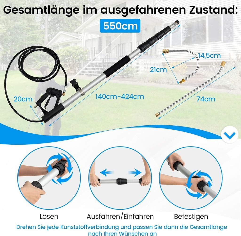 COSTWAY Teleskopstab für Hochdruckreiniger 550 cm, Produktbild 7