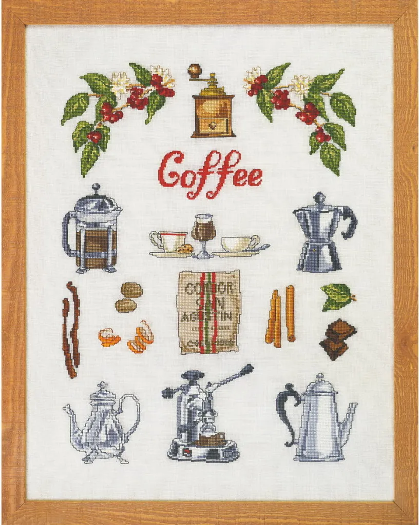 Tableau broderie point de croix à compter L'heure du café Permin 40x52 cm