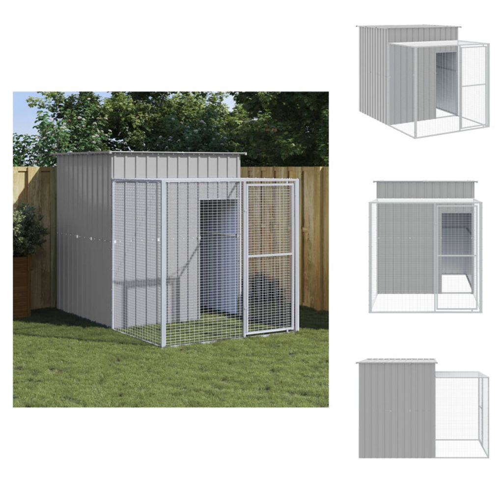 vidaXL Hühnerkäfig mit Auslauf Hellgrau 165x251x181 cm Stahl Verzinkt - Lebensräume & Gehege für Kleintiere
