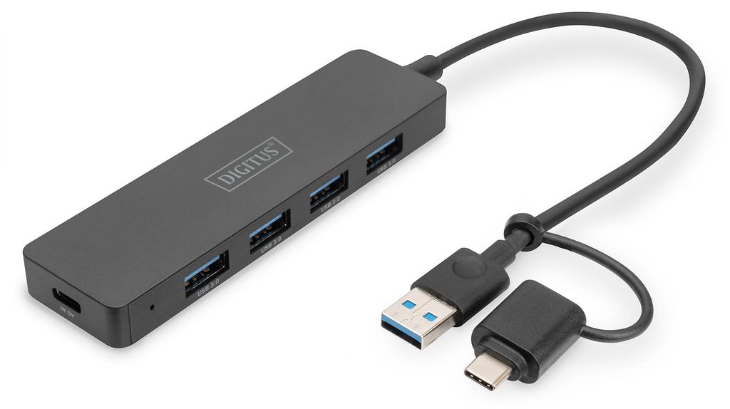 DIGITUS DA-70235 USB 3.0 hub, 4 poorten, slank model, zwart Productafbeelding 