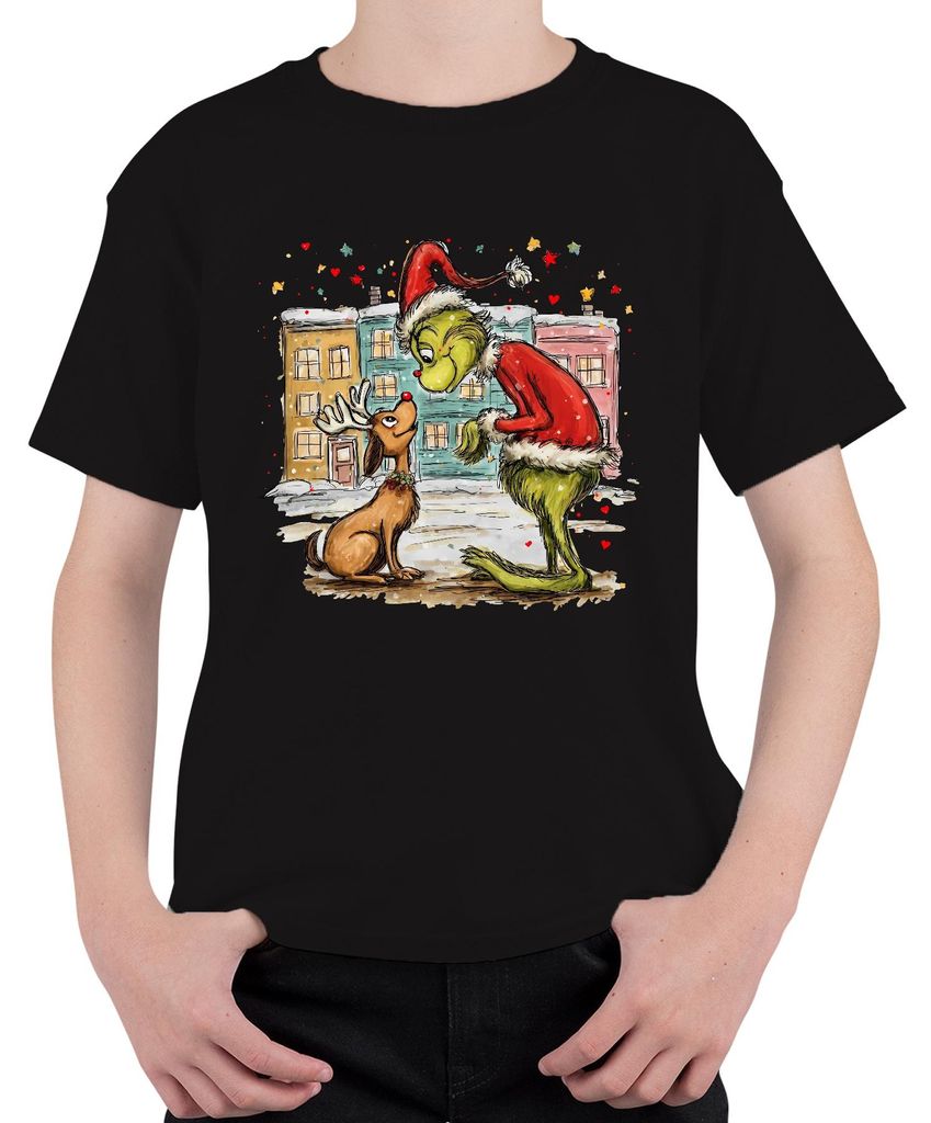 Grinch Rentier rote Nase Weihnachten lustig Geschenk Retro Uni Kinder T-Shirt, Schwarz, 152