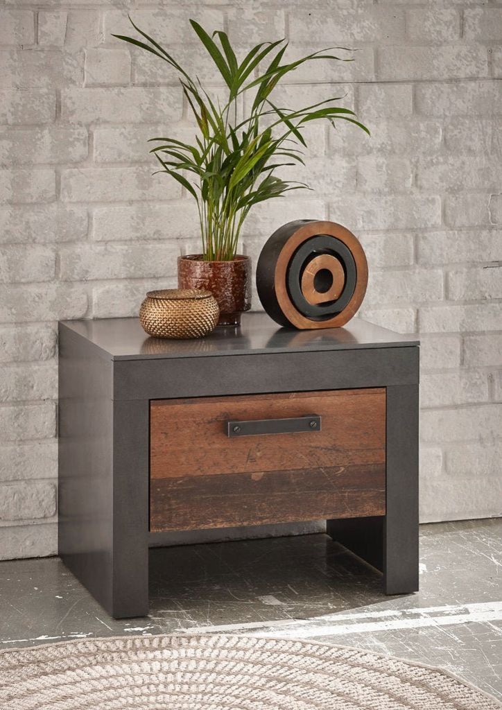 Nachtkommode 55x45 cm mit 1x Schublade used-look QUEENS