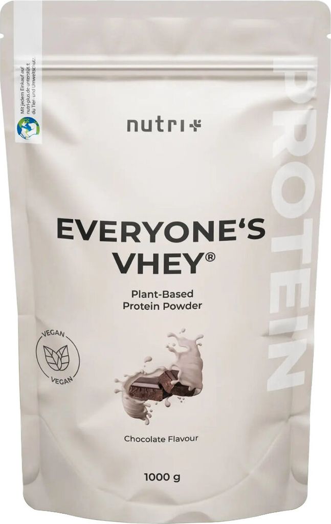 nutri+ 6k Proteinpulver Chocolate | 1000 g | vegan | hoher Eiweißgehalt | mit 6 pflanzlichen Proteinen | hohe biologische Wertigkeit