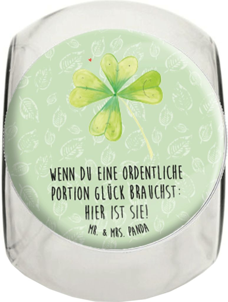 Mr. & Mrs. Panda Kaffeedose Blume Kleeblatt L 870ml - Blattgrün - Geschenk, Motivation, glasbehälter, Neuanfang, Bonboniere, Umzug, schraubglas, ...