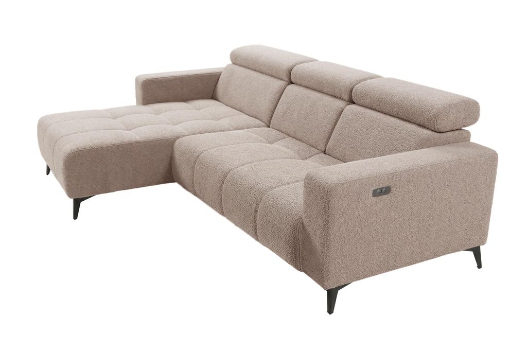 Modernes Ecksofa Nicolette hellbraun mit elektrischer Relaxfunktion & verstellbaren Kopfstützen