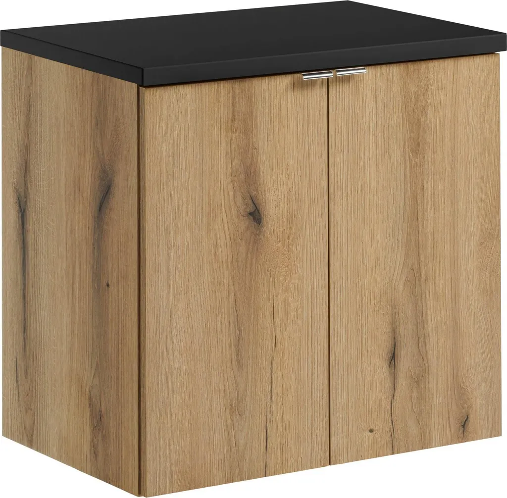 Meuble sous vasque 60 cm Nova avec finitions Chêne et Noir et Argent chic