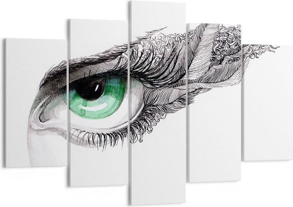 Bild auf Leinwand - Leinwandbild - Auge Feder Skizze Menschen - 150x100cm - Wand Bild - Wanddeko - Leinwanddruck - Bilder - Kunstdruck - Wanddekora...