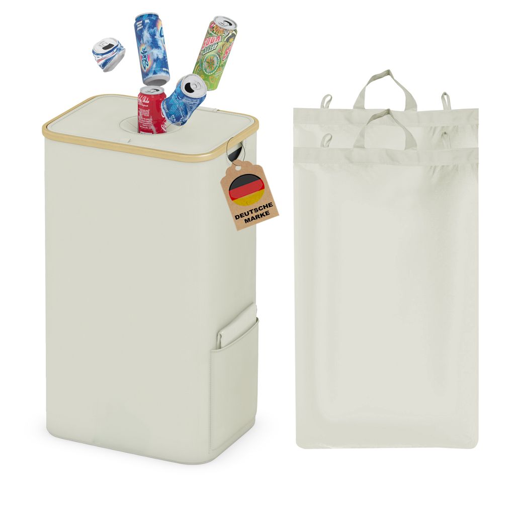 Adeldream 100L Pfandflaschen Sammelbehälter, Groß Pfandflaschen Aufbewahrung, Behälter Leergut & Altglas Aufbewahrung mit Softgrip-Griffen Beige