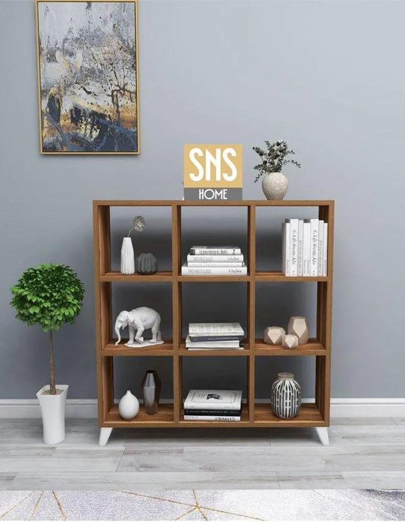 Meuble de rangement 9 compartiments 88cm SNS Home effet noyer Okkernoot