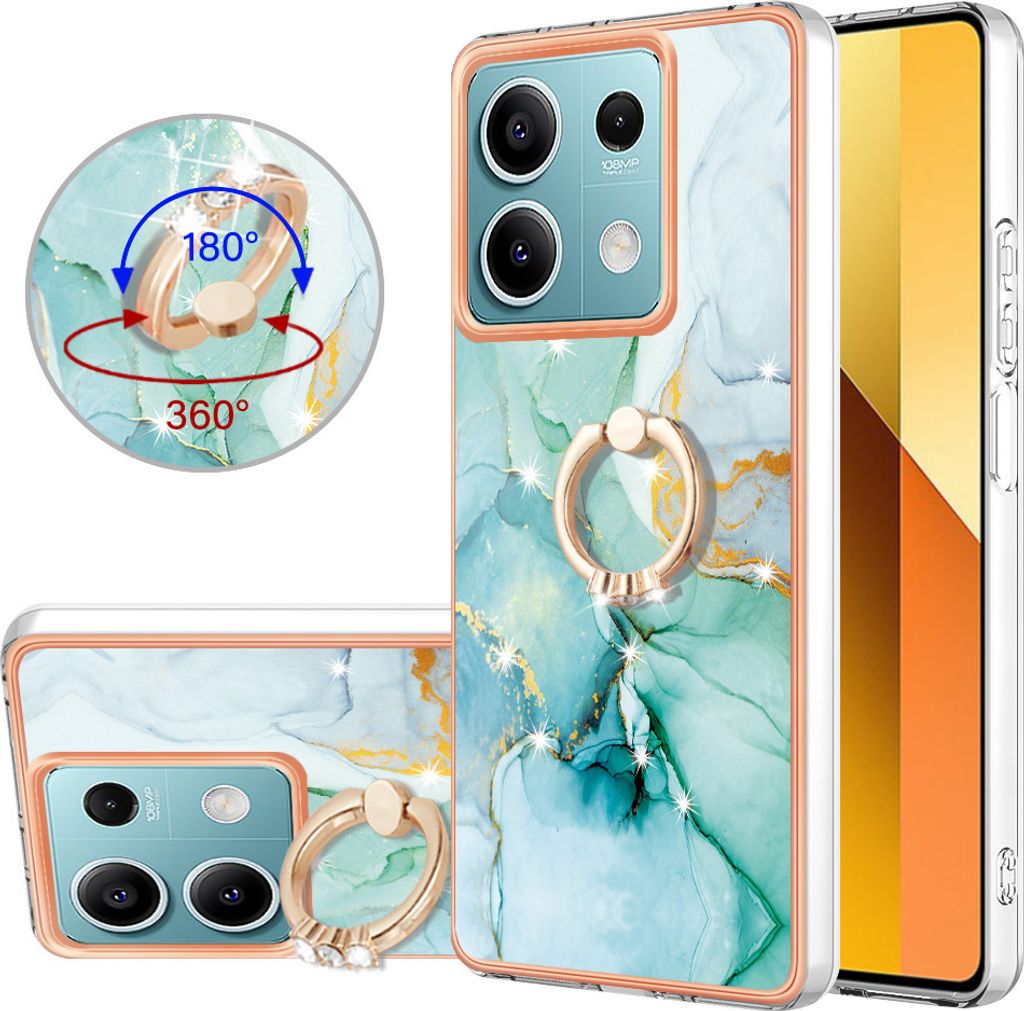Hülle für Xiaomi Redmi Note 13 5G Muster TPU Silikon Stoßdämpfer Bumper Schutzhülle mit Ring Ständer Grün