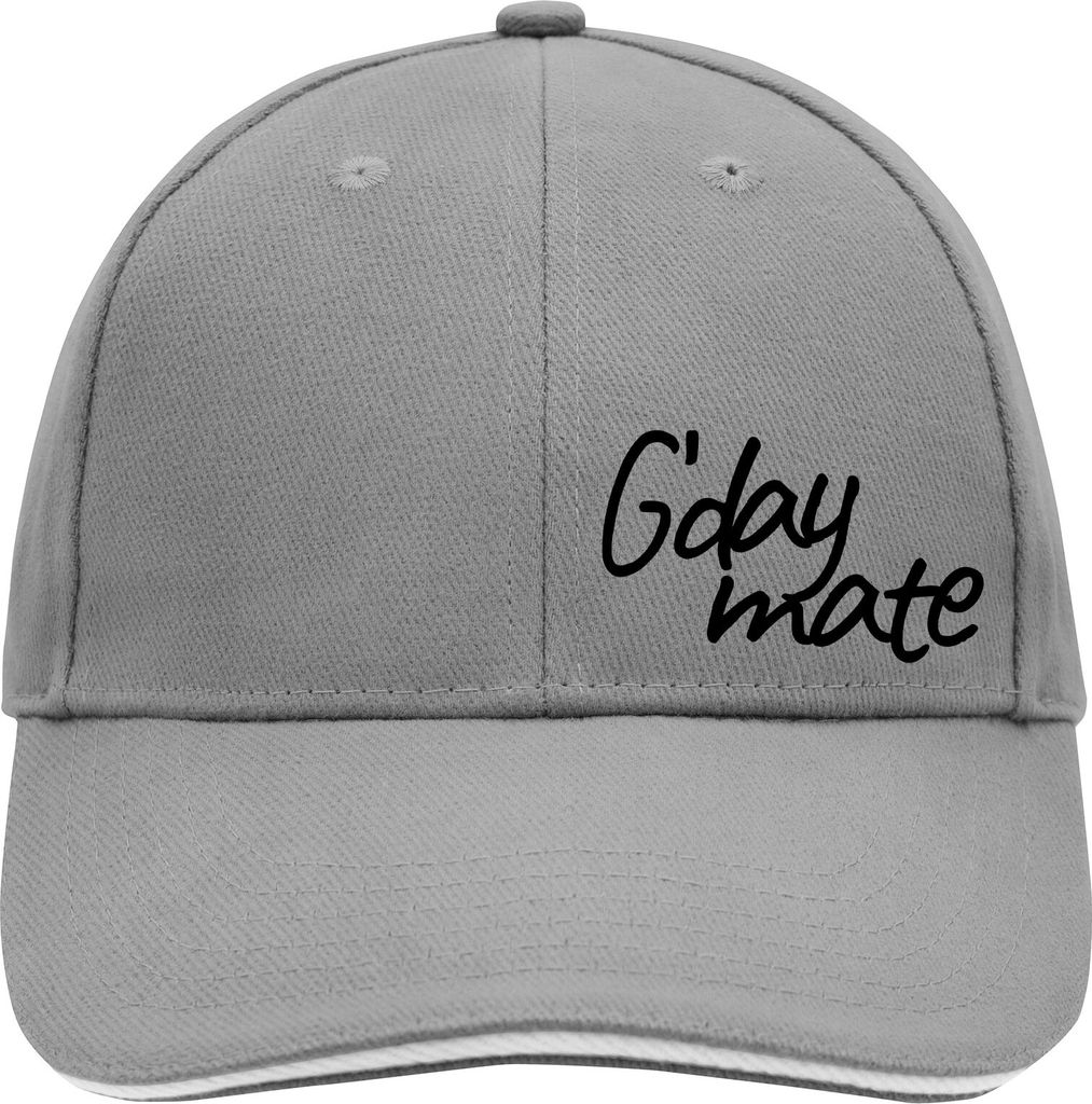Huuraa Cappy Mütze G`day mate Spruch Dark Grey/White Baumwolle 6-Panel Kappe Geschenkidee