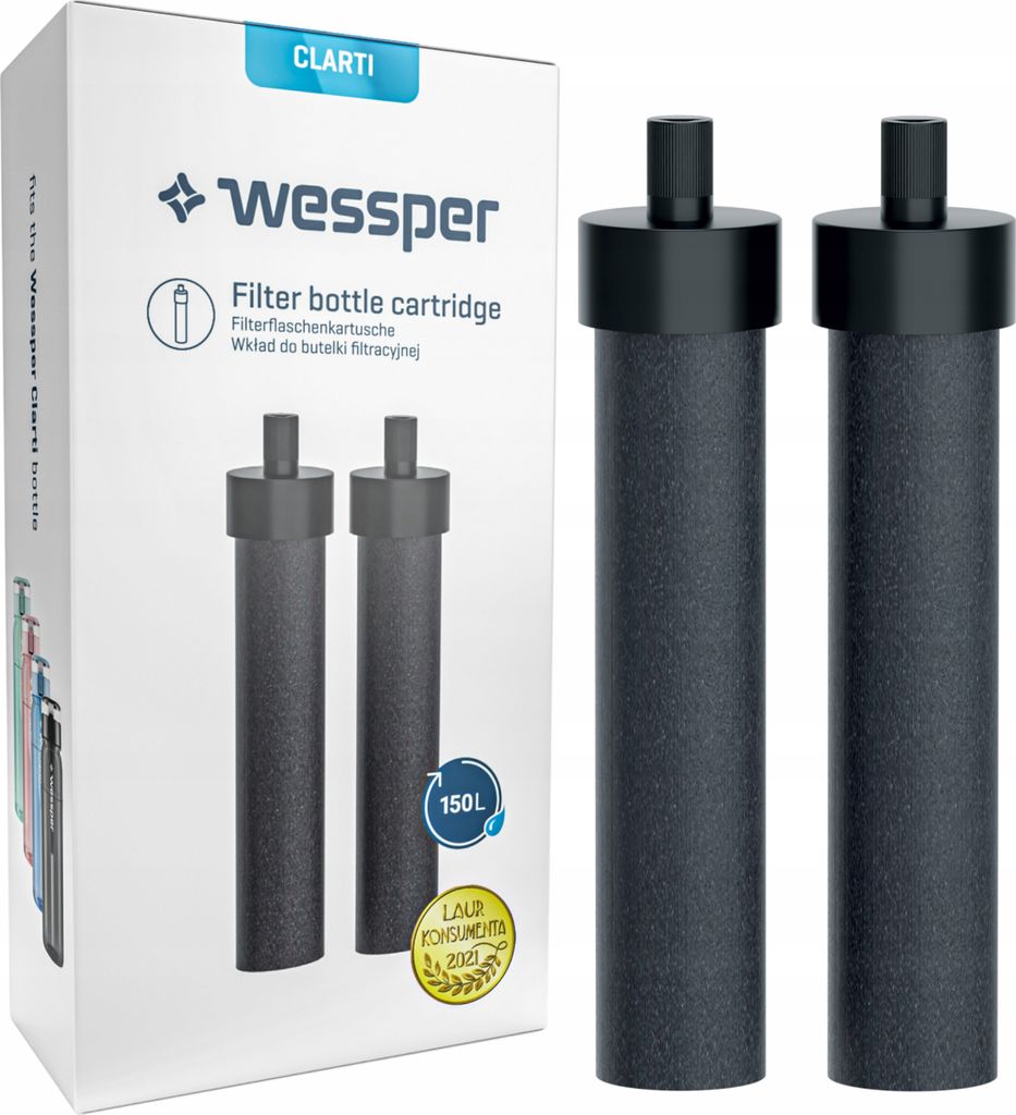 Wessper Wasserfilter Clarti, 2er Pack Filter für Wessper Tritan Trinkflaschen zur Reduzierung von Chlor, Mikropartikel und Anderen Geschmacksstör...
