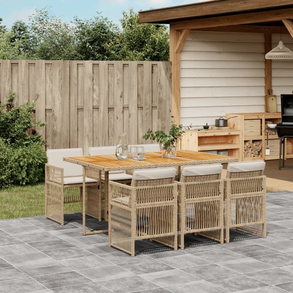 Maison Exclusive - 7-tlg. Garten-Essgruppe mit Kissen Beige Poly Rattan