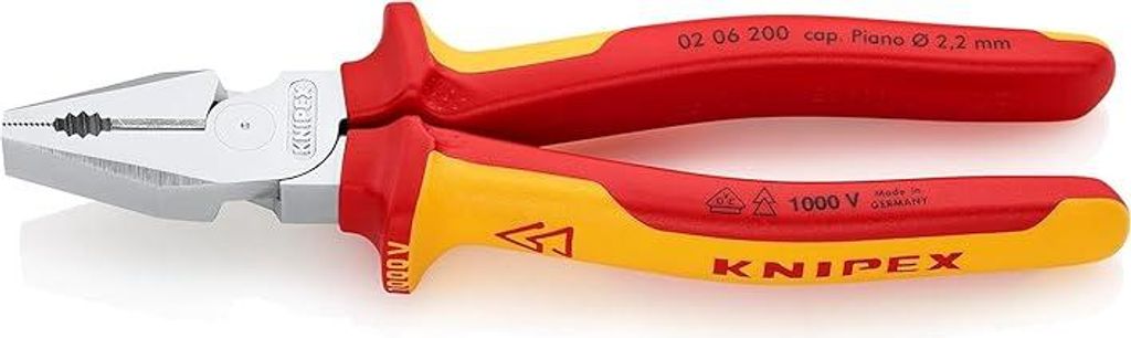 KNIPEX Kraft-Kombizange verchromt isoliert mit Mehrkomponenten-Hüllen, VDE- 200 mm, 02 06 200