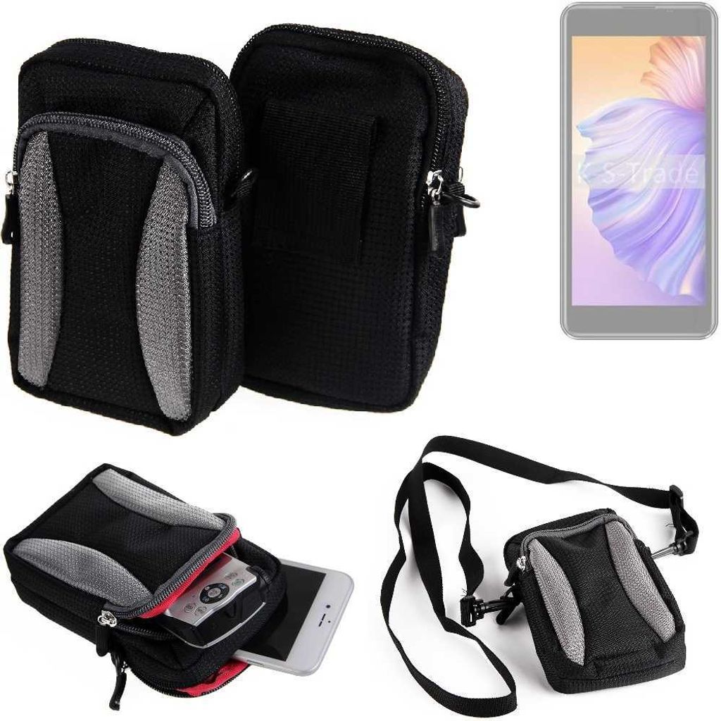 K-S-Trade Holster Schutz Hülle kompatibel mit Phonemax Q9 mini Handy Hülle Gürteltasche Umhängetasche mit Zusatzfach schwarz