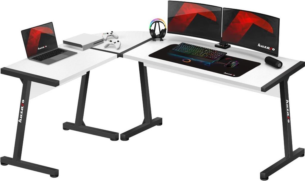 huzaro Hero 6.0 Eckschreibtisch Carbon Schreibtisch Gaming Tisch Computertisch ergonomisch Tischplatte Büromöbel 147x112cm Weiß